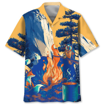 Fox by the Fire Camping Hawaiian Shirt