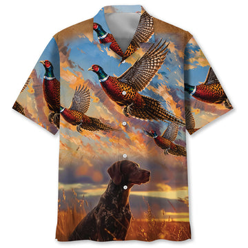 Pheasant Hunting with German Shorthaired Pointer Hawaiian Shirt