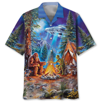 Bigfoot Alien Camping Night Hawaiian Shirt