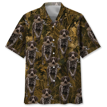 Camouflage German Shorthaired Pointer Running with Mourning Dove Hawaiian Shirt
