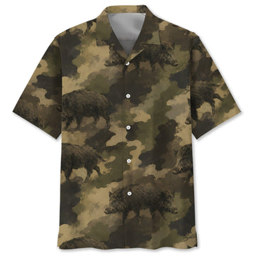 Hog Camouflage Graphic Pattern Hawaiian Shirt