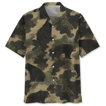 Black Bear Camouflage Graphic Pattern Hawaiian Shirt