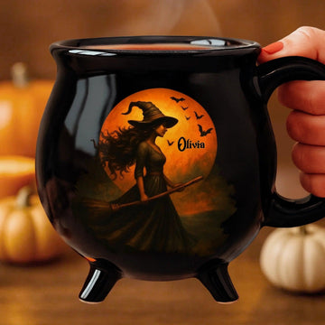 Personalized Witch Cauldron Coffee Mug - Halloween Witchy Gifts For Besties, Family - Witching You A Wicked Brew