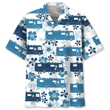 Class A Sleeper Rv Hibiscus Blue Hawaiian Shirt