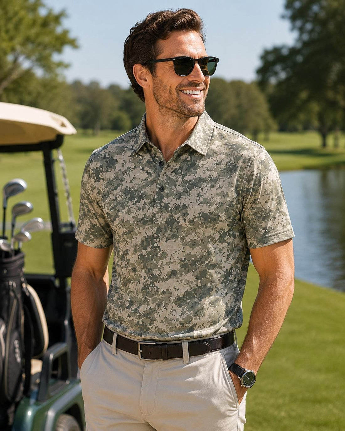 Camo Golf Polo for Men, Father's Day Gift, Veteran Gift Hunter Gift for Men