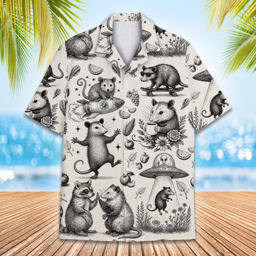 Funny Opossum Hawaiian Shirt Men Women Youth, Vintage UFO Coffee Possum Shirt