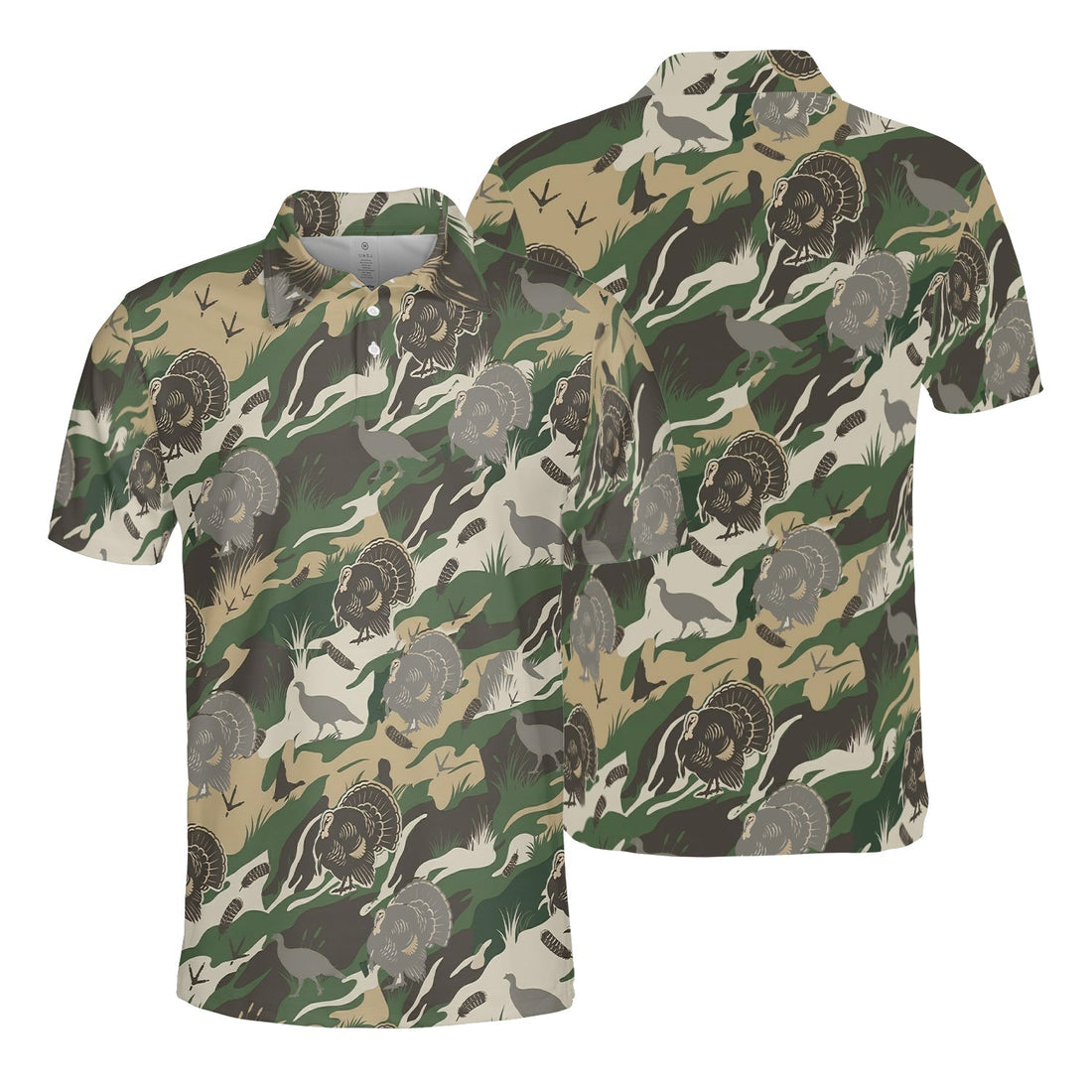 Outdoor Turkey Hunting Camo Print Graphic Polo Shirt