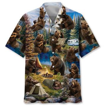 Funny Bear Camping Hawaiian Shirt