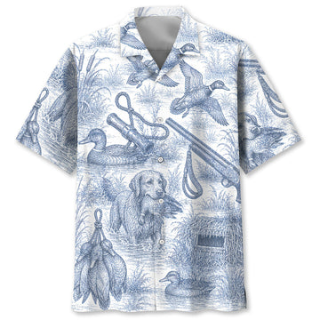 Blue And White Duck Hunting Hawaiian Shirt