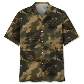 Wild Turkey Camouflage Graphic Pattern Hawaiian Shirt