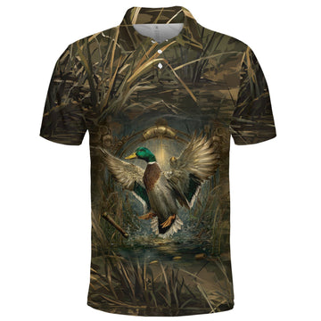 Mallard Duck Hunting Dark Camo Polo Shirt