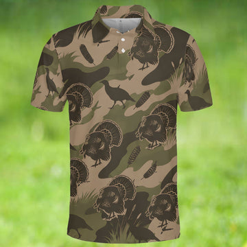 Vintage Camouflage Wild Turkey Hunting Polo shirt