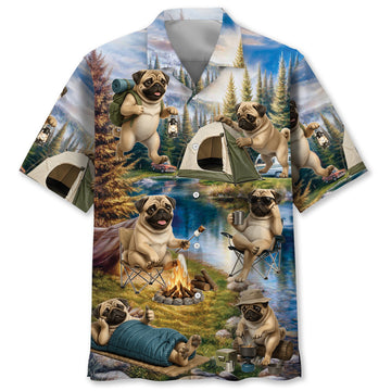 Pug Dog Funny Camping Hawaiian Shirt