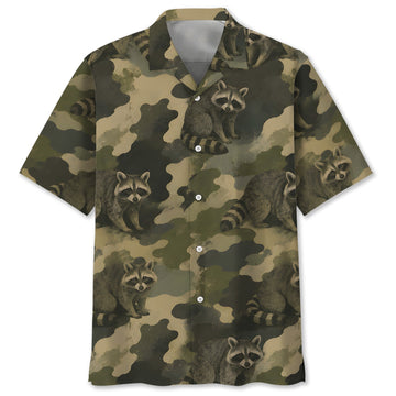 Raccoon Camouflage Graphic Pattern Hawaiian Shirt