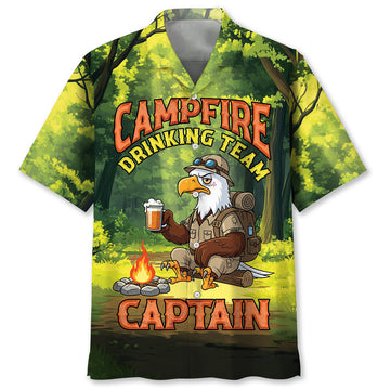 Campfire Drinking Team Captain Eagle Hawaiian Shirt