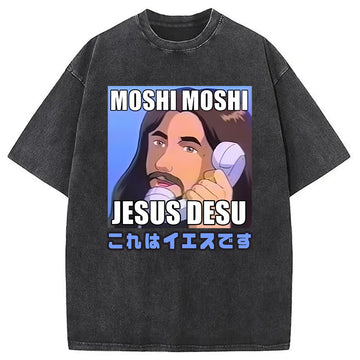 Personality fashion Jesus Desu Vintage Washed T-Shirt