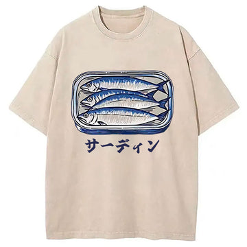 Personality fashion Sardines Can Vintage Washed T-Shirt