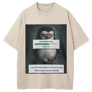 Personality fashion Sleepy Penguin Meme Washed T-Shirt
