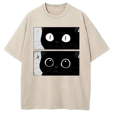 Personality fashion Become A Cute Cat Washed T-Shirt