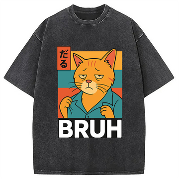 Personality fashion Funny Cat Bruh Meme Washed T-Shirt