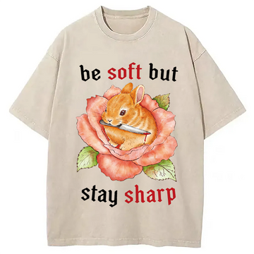 Personality fashion Stay Sharp Rabbit Washed T-Shirt