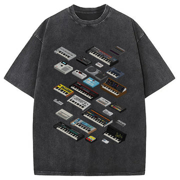 Personality fashion Synthesizer Fan Collection Washed T-Shirt