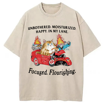 Personality fashion Unbothered Cat Washed T-Shirt