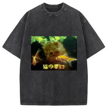 Personality fashion Cat's Dream Washed T-Shirt