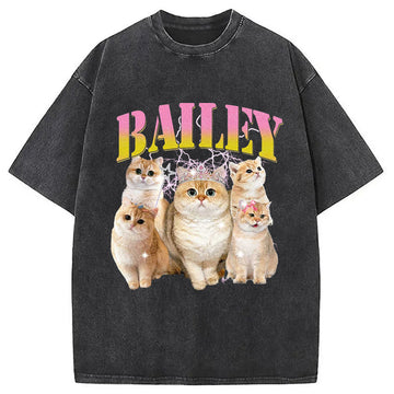 Personality fashion Cute Cat Meme Washed T-Shirt