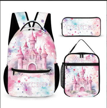 Pink Castle Name Customized Backpack - School Season Gift for Girls