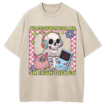 Personality fashion Please Be Patient Skull Meme Washed T-Shirt