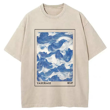Personality fashion Japanese Retro Art Wave Washed T-Shirt