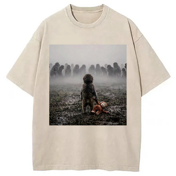 Personality fashion Punch Monkey Washed T-Shirt