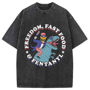 Personality fashion Freedom Fast Food Washed T-Shirt