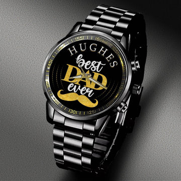 HUGHES - Black Fashion Watch Custom Your Name, Best Family Gifts