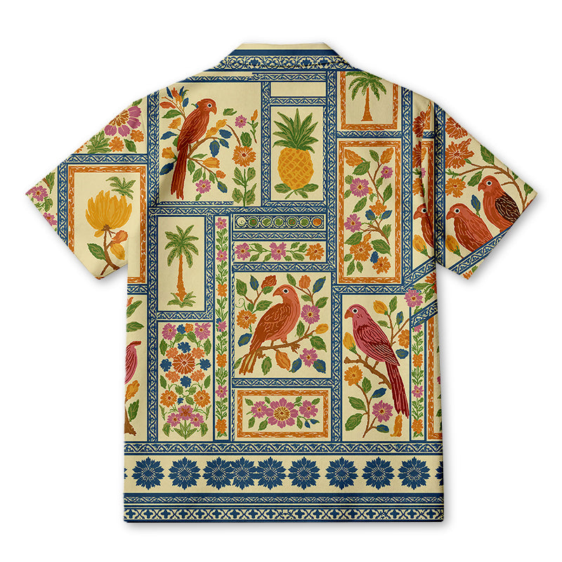 Personality fashionParrot Flower Mosaic Hawaiian Shirt