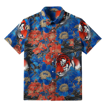 Personality fashion  Tiger Among Flowers Button-up Shirt