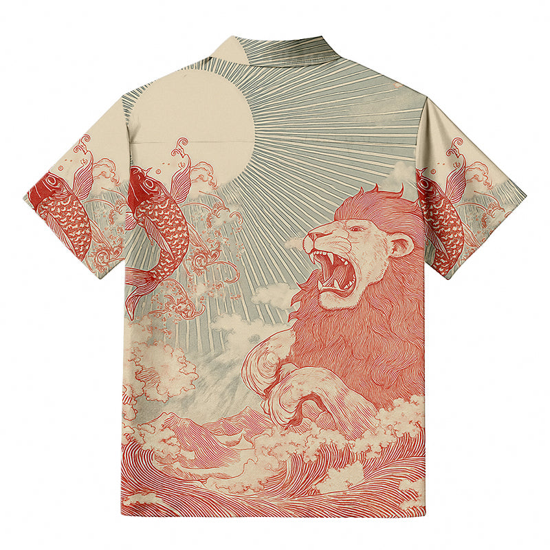 Waves Of Lion And Koi Button-up Shirt