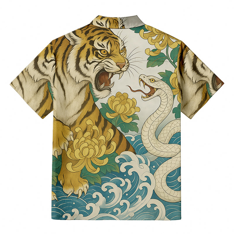 Tiger And Snake Fight Button-up Shirt