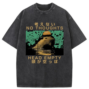 Personality fashion Capybara No Thoughts Head Empty Washed T-Shirt