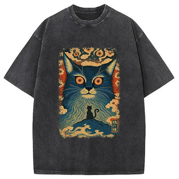 Personality fashion Eye Of The Soul-cat Washed T-Shirt