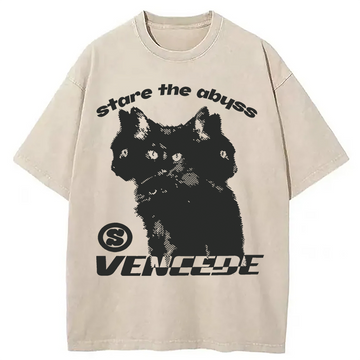 Personality fashion Stare The Abyss Koneko Washed T-Shirt