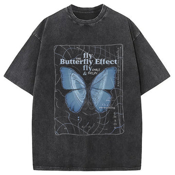 Personality fashion Butterfly Effect Washed T-Shirt