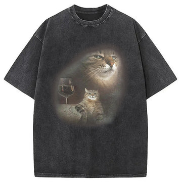 Personality fashion Funny Cat Meme Washed T-Shirt