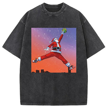 Personality fashion Air Santa Claus Christmas Washed T-Shirt