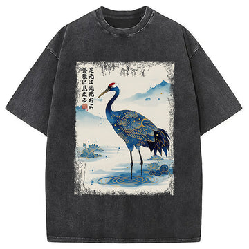 Personality fashion The Graceful Crane Washed T-Shirt