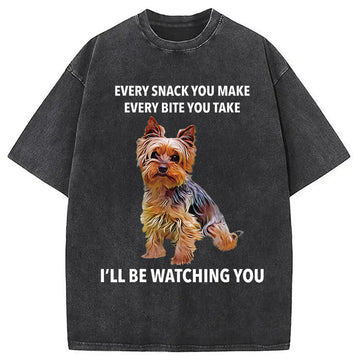 Personality fashion Yorkshire Terrier Funny Meme Washed T-Shirt