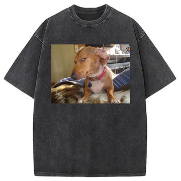 Personality fashion Side Eye Dog Meme Washed T-Shirt