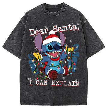 Personality fashion Dear Santa Washed T-Shirt