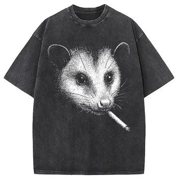 Personality fashion Smoking Possum Meme Washed T-Shirt